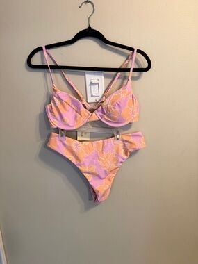 Floral Pink & Peach Bikini Set - Women's Two-Piece Swimwear